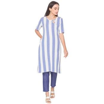 Multicolor woven cotton long-kurtis 1