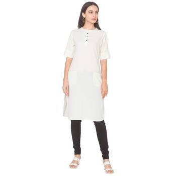 Yellow plain cotton long-kurtis 1