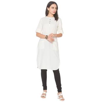 Yellow plain cotton long-kurtis 2