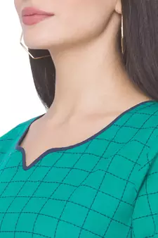 Green woven cotton long-kurtis
