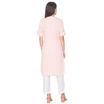 Pink plain cotton long-kurtis 3