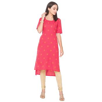 Rose printed cotton long-kurtis 2