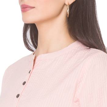 Pink plain cotton long-kurtis 5