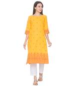 Yellow printed cotton long-kurtis