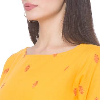 Yellow printed cotton long-kurtis 5