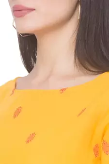 Yellow printed cotton long-kurtis