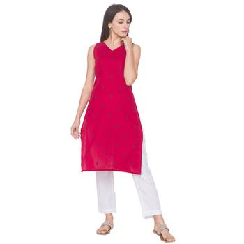Red printed cotton long-kurtis 1