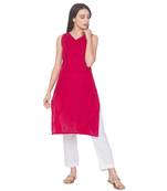 Red printed cotton long-kurtis