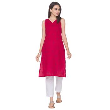 Red printed cotton long-kurtis 2