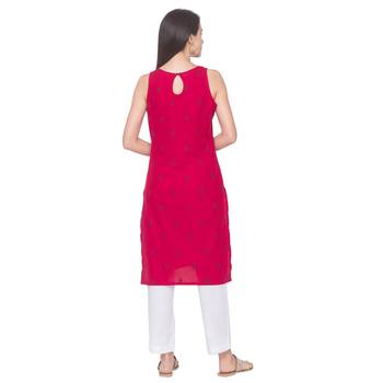 Red printed cotton long-kurtis 3