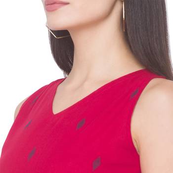 Red printed cotton long-kurtis 5