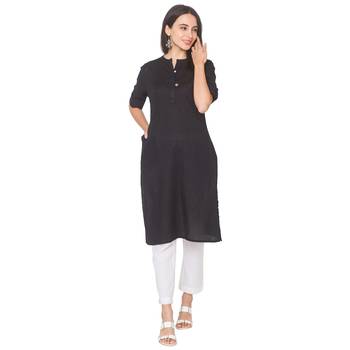 Black plain cotton long-kurtis 2