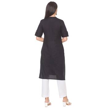 Black plain cotton long-kurtis 3