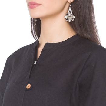 Black plain cotton long-kurtis 5