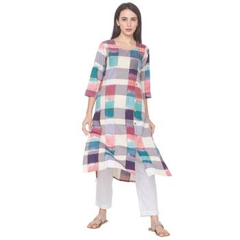 Multicolor woven cotton long-kurtis 1