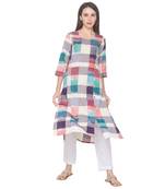 Multicolor woven cotton long-kurtis
