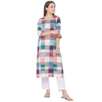 Multicolor woven cotton long-kurtis 2
