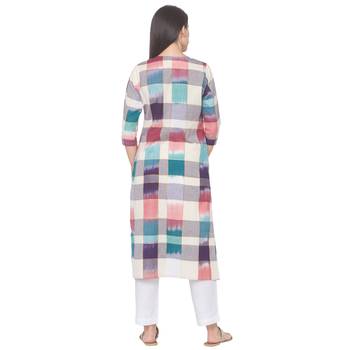 Multicolor woven cotton long-kurtis 3