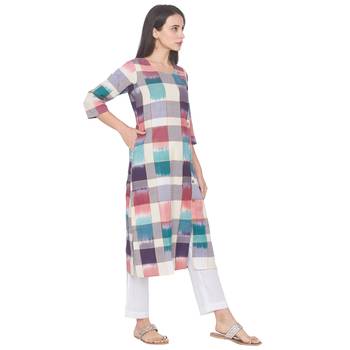 Multicolor woven cotton long-kurtis 4