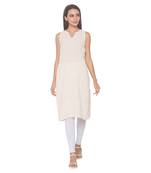 Off-white woven viscose rayon long-kurtis