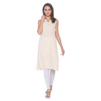 Off-white woven viscose rayon long-kurtis 2