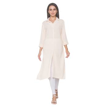Off-white woven viscose rayon long-kurtis 1