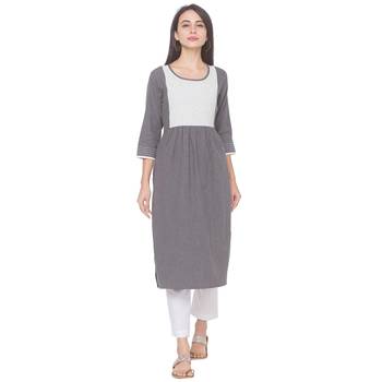 Grey plain cotton long-kurtis 1