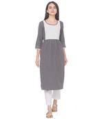 Grey plain cotton long-kurtis