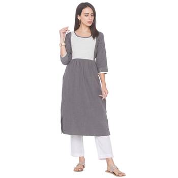 Grey plain cotton long-kurtis 2