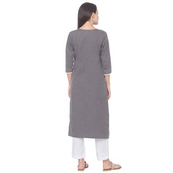Grey plain cotton long-kurtis 3