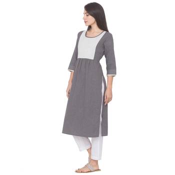Grey plain cotton long-kurtis 4