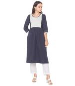 Navy-blue plain cotton long-kurtis