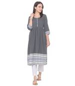 Olive plain cotton long-kurtis