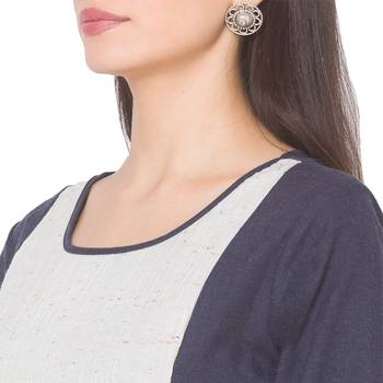 Navy-blue plain cotton long-kurtis 5