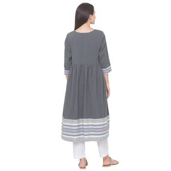 Olive plain cotton long-kurtis 3