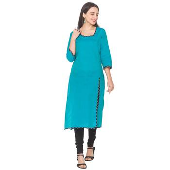 Blue plain cotton long-kurtis 1