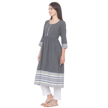 Olive plain cotton long-kurtis 4