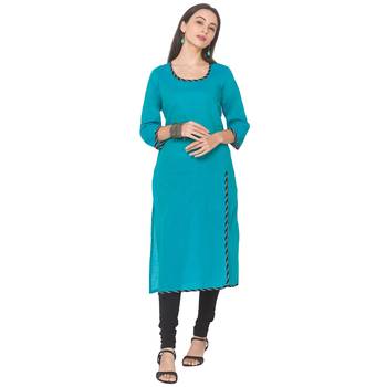 Blue plain cotton long-kurtis 2