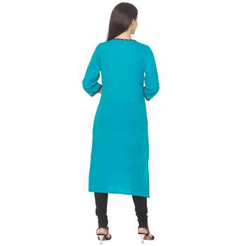 Blue plain cotton long-kurtis 3
