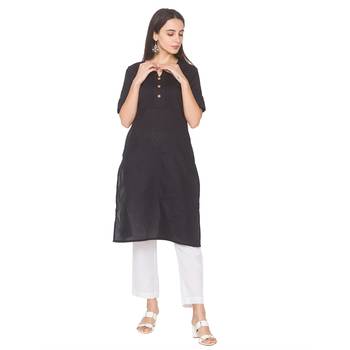 Pink plain cotton long-kurtis 1
