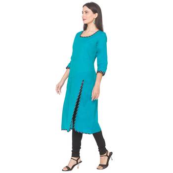 Blue plain cotton long-kurtis 4