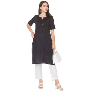 Pink plain cotton long-kurtis 2