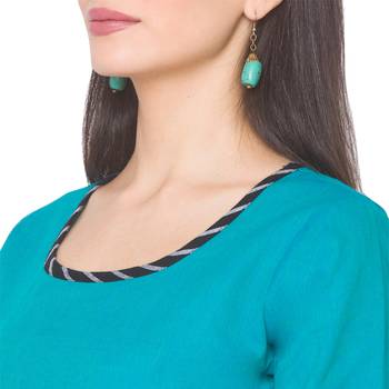 Blue plain cotton long-kurtis 5