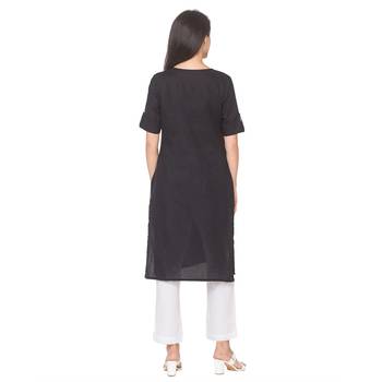 Pink plain cotton long-kurtis 3