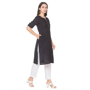 Pink plain cotton long-kurtis 4