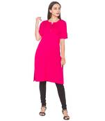 Pink plain cotton long-kurtis