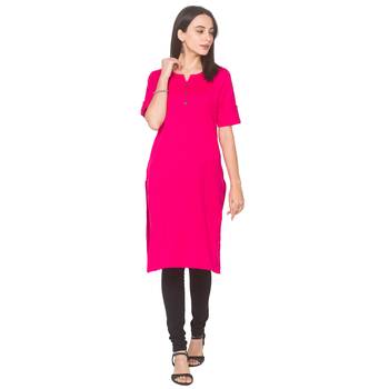 Pink plain cotton long-kurtis 2