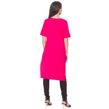 Pink plain cotton long-kurtis 3