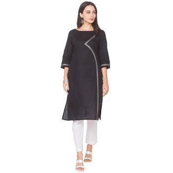 Black plain cotton long-kurtis 1