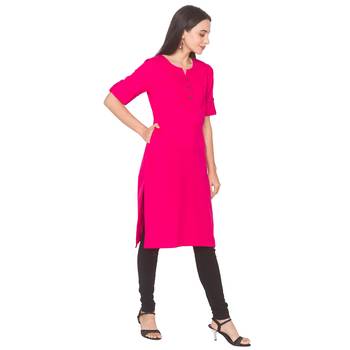Pink plain cotton long-kurtis 4